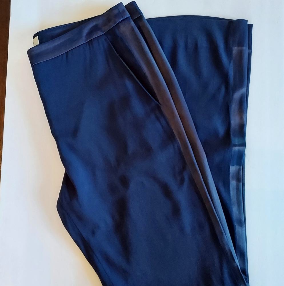 Sandro Paris Blue Trouser Pants w/Satin Trim Size 40